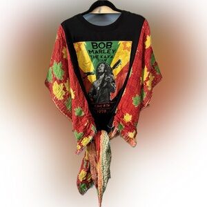 Upcycled BOB MARLEY T duster, by Susie.
